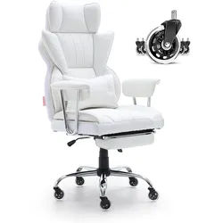 VEVOR Bürostuhl PU Leder Weißer Chefsessel mit Fußstütze, Schreibtisch Drehsessel Höhenverstellbar 0–80 mm, 181,43 kg Tragfähigkeit, Chefsessel Bürostuhl 860 x 610 mm Rückenlehne Drehsessel