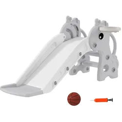 Aiyaplay Kinderrutsche, 3 in 1, Kleinkinderrutsche mit Basketballkorb, Basketball, Grau , Kunststoff , 51.5x52x106 cm , Freizeit & Co, Gartenspielzeug, Kinderrutschen