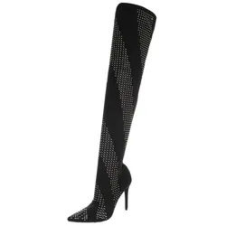 Ital-Design Elegante Overknee-Stiefel mit Glitzer-Details für Damen Overkneestiefel (90542777) Pfennig-/Stilettoabsatz Stiefel in Schwarz schwarz 41 EU