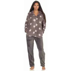 Normann Relaxanzug Kuscheliger Damen Hausanzug aus Coralfleece in Sterne Optik grau 40/42