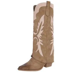 Ital-Design Hochwertige Damen-Stiefel mit kunstvollem Design für Alltag Westernstiefel (90755954) Blockabsatz Stiefel in Hellbraun beige|braun 38 EU
