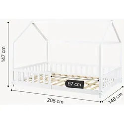 [en.casa] Hausbett Hesel , Weiß , Holz , Kiefer , 140x200 cm , Babymöbel & Kindermöbel, Kinderzimmer & Jugendzimmer, Kinderbetten, Spielbetten