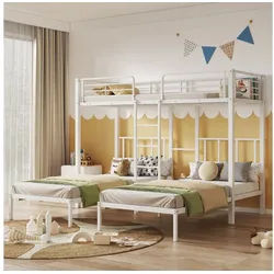 REDOM Kinderbett Gästebett Einzelbett Eisenbett Dreierbett Etagenbett (mit Fallschutzgitter und Tisch, Schwarz 90x200cm*3, mit Leiter für Kinder und Jugendliche), Ohne Matratze weiß