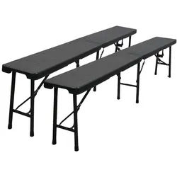 CHEFGASTRO 2er Set Bierbank klappbar Klappbank Outdoor wetterfest mit Tragegriff faltbar 8 Personen Kunststoff Rattan Optik Schwarz