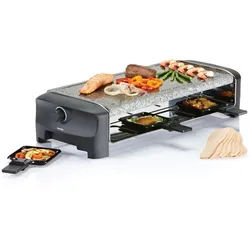 PRINCESS Raclette, 8 Raclettepfännchen, 1300 W, Stonegrillparty Tischgrill 2-8 Personen Gerät heißer Stein-Platte schwarz