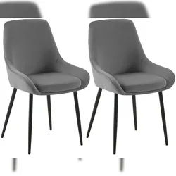 Décoshop26 -Set aus 2 eleganten bequemen Esszimmerstühlen im modernen Design bezogen mit dunkelgrauem Samt und mit schwarzem 10_0007655