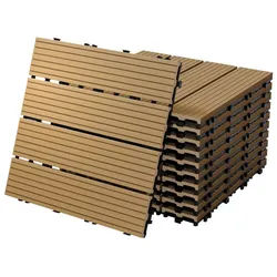 ECD Germany Terrassendielen WPC Bodenplatte Terrassenfliesen Fliesen mit Drainage und Klicksystem, BxL: je 30x30 cm, 22 mm Stärke, Bodenbelag 4m2/44 Stück Teak rutschfest Balkonfliesen beige 30 cm x 30 cm