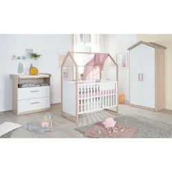 Roba Babyzimmer SET Cabane 3-teilig , Weiß, Eichefarben , Holz, Holzwerkstoff , Holz Optik , 2 Schubladen , Rechteckig , 96x190x50 cm , Babymöbel & Kindermöbel, Babyzimmer
