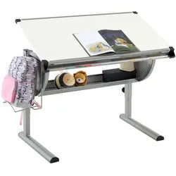 Idimex Kinderschreibtisch Mads , Weiß, Alufarben , Holzwerkstoff, Metall , Mode , 111x90x60 cm , Arbeitszimmer, Schreibtische, Jugend- & Kinderschreibtische