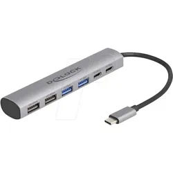 DELOCK 64232 - USB 3.0 6-Port Hub, USB-C auf 2x A, 2x C, 2x 2.0 A, 15 cm