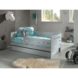 Kinder-/Juniorbett mit Bettlade ca. 70x140 cm Grau