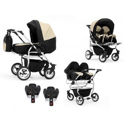 BabyMerc Zwillings-Kombikinderwagen Duo 5 in 1 inkl. Sportsitze, Autositze und Isos in 20 Farben schwarz