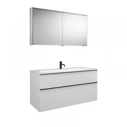 burgbad Fiumo Set, SXFV102, bestehend aus Spiegelschrank, Mineralguss-Waschtisch und Waschtischunterschrank, mit Plisséefront, Breite: 1220 mm, SFXV122F3958G0223, Farbe: Graphit Softmatt / Graphit
