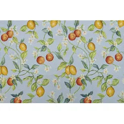 Stofferia Stoff Polsterstoff Gobelin Zitrusfrüchte Orange Zitrone Blau, Meterware blau