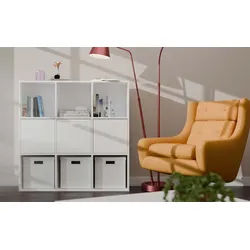 Raumhirsch Furniture Standregal Regal, Standregal, Bücherregal mit 9 Fächern, Maße 110,5 x 30 x 110,5 cm, einfache Montage, 9 Fächer, 3 Türen, Tip-On-System weiß