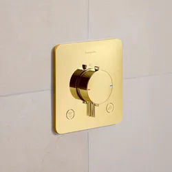 hansgrohe Ecostat Comfort Q Thermostat Unterputz für 2 Funktionen mit integrierter Sicherungskombination nach EN1717, Badarmaturen, polished gold optic