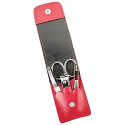 EloModa Maniküre-Etui 4-teiliges Solingen* Maniküre Set mit echt Leder Etui, Nagelschere, 4 tlg., Made in Germany rot