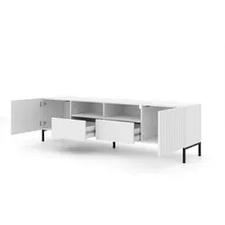 Raumhirsch Furniture Lowboard TV Schrank, RTV Möbel, Wohnmöbel (Maße 200 x 42 x 56 (H) cm, 2 Schubladen, 2 Türen, 2 offene Fäche), Push to Open System, gefräste Fronten, Metallfüße schwarz|weiß