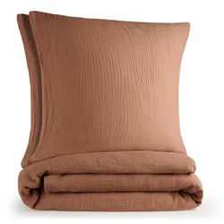 Blumtal Bettwäsche Musselin, 100% Baumwolle, 2x 135/200 cm & 2x 80/80 cm, Kupferfarben , Textil , 135x200 cm , Heimtextilien, Bettwäsche & Leintücher, Bettwäsche