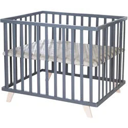 Roba Laufgitter 75x100 cm mit Holzfüßen, Greyish gesteppt , Anthrazit , Holzwerkstoff , Rechteckig , 73x77x98.5 cm , Babymöbel, Laufstall Baby