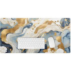 Wallfluent Schreibtischunterlage 90x45 cm Blau , Hellblau, Goldfarben , Kunststoff , 45x1.6x90 cm , Büromöbel, Schreibtische, Schreibtischzubehör