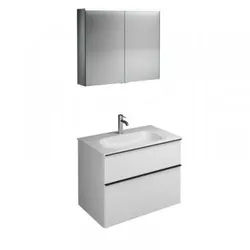 burgbad Fiumo Set, SXFV082, bestehend aus Spiegelschrank, Mineralguss-Waschtisch und Waschtischunterschrank, mit Plisséefront, Breite: 820 mm, SFXV082F3958G0223, Farbe: Graphit Softmatt / Graphit