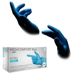 MED-COMFORT Blue Nitrilhandschuhe, puderfrei, blau, Unsterile Einmalhandschuhe mit optimaler Griffigkeit, 1 Packung = 100 Stück, Größe M