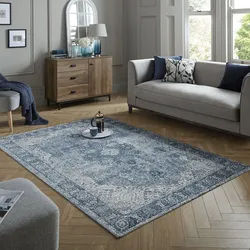 Teppich FLAIR RUGS "Antique Vintage-Muster", blau, B:200cm H:4mm L:290cm, Baumwolle, Kunstfaser, Teppiche, Teppich, Chenille Stil Teppich, Wohnzimmer, Schlafzimmer, Esszimmer