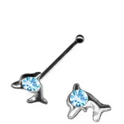 Order & Smile Schmuck Nasenpiercing Nasenpiercing: Nasenstecker Piercing Delfin Delphin 925 Silber blau|silberfarben