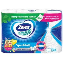 Zewa Küchenrolle Wisch&Weg Sparblatt , Weniger Verschwendung mit dem Alleskönner mit teilbaren Blättern, 1 Packung = 8 x 74 Blatt