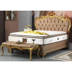 Casa Padrino Barock Doppelbett Braun / Gold - Prunkvolles Samt Bett mit Matratze - Schlafzimmer Set im Barockstil - Schlafzimmermöbel
