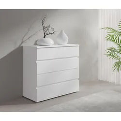 Raumhirsch Furniture Kommode Sideboard, Wohnschrank, Anrichte, praktisch Schrank (Maße: 91,2 x 84,2 x 42 cm (stabile Konstruktion, vielseitig einsetzbar), inkl. 4 Schubladen, viel Stauraum, kompakte Maße weiß