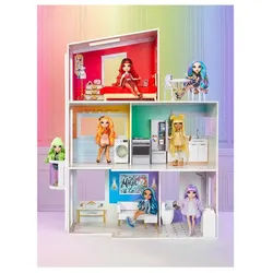MGA ENTERTAINMENT Puppenhaus MGA Rainbow High 502203EUC, Großes Puppenhaus mit Möbeln, (Holzhaus, 3-stöckiges Haus, 30 Zubehörteile), Aufzug, Dachterrasse, für Kinder ab 4 Jahren