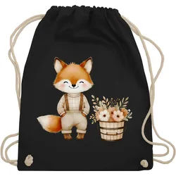 Shirtracer Turnbeutel Süßer Fuchs mit Blumen, Herbstliches Baby und Kinder Motiv, Geschenk, Halloween Beutel schwarz