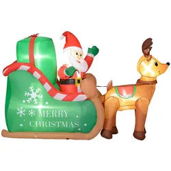 Outsunny Weihnachtsmann mit Schlitten & Rentier, aufblasbar, weiße LED-Beleuchtung, 210 x 80 x 140 cm , Multicolor , Kunststoff , 80x140x210 cm , Dekoration, Weihnachtsdekoration