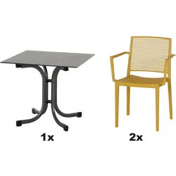SIENA GARDEN Urban Lights Set 3teilig Square Sessel gastrotauglich mustard mit Tisch Sola 80x80