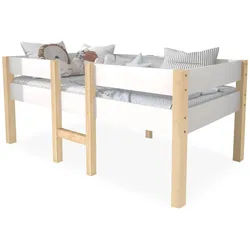 Okwish Kinderbett 90/190 cm aus Kiefernholz mit Rausfallschutz und Stauraum , Weiß , Holz , 90x200 cm , Babymöbel & Kindermöbel, Kinderzimmer & Jugendzimmer, Kinderbetten