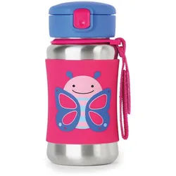 Skip Hop Zoo Straw Bottle Wasserflasche aus Edelstahl mit Strohhalm Butterfly 12 m+ 350 ml