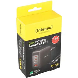 Intenso Ladeadapter-Set „W140A3C GaN + C520C USB-C Kabel (2 m)“ – 140 W, Schwarz (Retail-Blister)