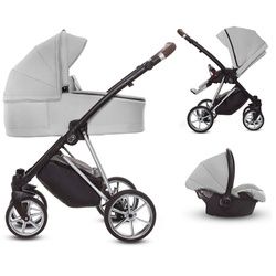 TPFLiving Kombi-Kinderwagen 3 in 1 Musse Ultra, Baby Buggy Babywanne Autositz, großes Zubehör-Set Kinderwagen 3 in 1 Stoff Zen, Gestell Silber grau