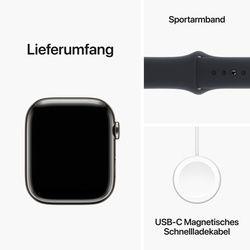 AppleWatch S9 Edelstahl Cellular 45mm Graphit - Sportarmband mitternacht M/L