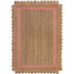 Teppich FLAIR RUGS "Grace aus Jute mit Muschelrandsaum", pink (natur, pink), B:200cm H:4mm L:290cm, Jute, Teppiche, Teppich, Teppich aus 100% Jute