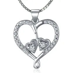 NAHLE Herzkette Herz 925 Silberkette Damen Silber Kette Silber 925 Herz Anhänger (inklusive Schmuckbox), 925 Silber Anhänger - rhodiniert silberfarben 45cm