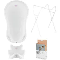Hylat Baby Babybadewanne Hylat Baby Badewanne Set - für Neugeborene und Babys – Lite, Hug Me, (4-teiliges SET, 4-tlg), Babywanne, Sitz, Gestell, Abfluss – Weiß