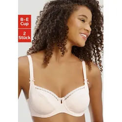 Bügel-BH PETITE FLEUR, Damen, Gr. 95, Cup D, rosa (puder, weiß), Jersey, Obermaterial: 79% Baumwolle, 8% Polyamid, 8% Polyester, 5% Elasthan, BHs BH BH-Set Bügel-BH Dirndl-BH Wäsche, aus Baumwolljacquard im Dirndl-Schnitt, Dessous