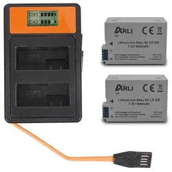 ARLI 2x Akku für Canon LP-E8+ EOS + Smart Dual LCD USB Ladegerät Akku, 100% kompatibel