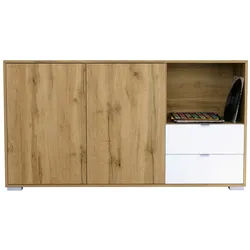 Vladon Sideboard Milano (Kommode mit 2 Türen Eiche Evoke, 2 Schubladen Weiß matt, Made in Germany), Korpus Eiche Evoke (152,5 x 83 x 37 cm) braun