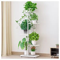 GarveeMore Blumenständer 5-stöckiger Pflanzenständer Mehrschichtiges VintageDesign Pflanzenrega, Eck-Blumenständer für 6 Pflanzen Tall Planter Holder Regal für Zuhause weiß