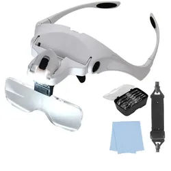 LED-Brille mit Lupe und 5 austauschbaren Dioptrien, ideal auch für Brillenträger geeignet, für Uhrmacher, Schmuck, Nageldesign, Zahntechnik, inklusive Batterien