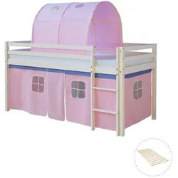 Homestyle4u Hochbett mit Lattenrost Tunnel 90/200 cm Rosa , Weiß, Rosa , Holz , Babymöbel & Kindermöbel, Kinderzimmer & Jugendzimmer, Kinderbetten, Hochbetten